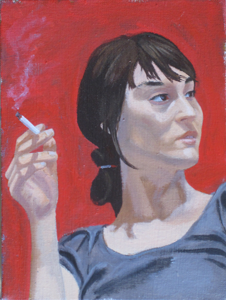 woman under a communist sky, oil on canvas, 23 x 17 cm