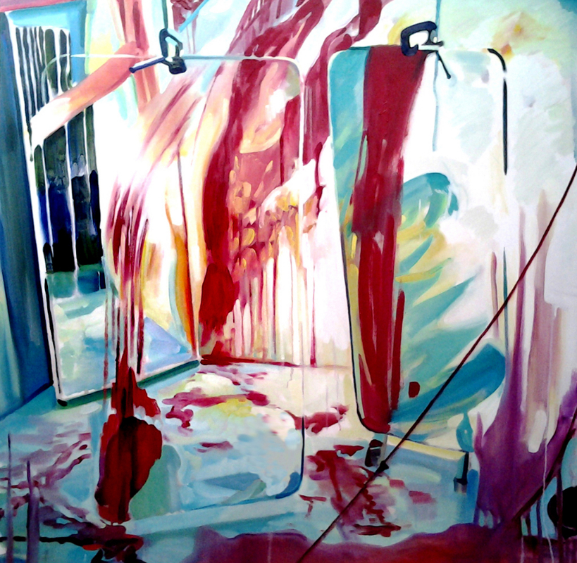 reflection in white and red (180x180cm)